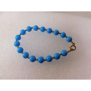 Blue Stone Beaded 71/4 Bracelet w/Gold Beads Costume Jewelry
